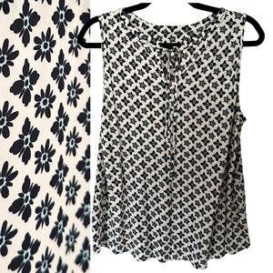 LOFT Medium Tie Back Sleeveless navy, white and light blue floral blouse